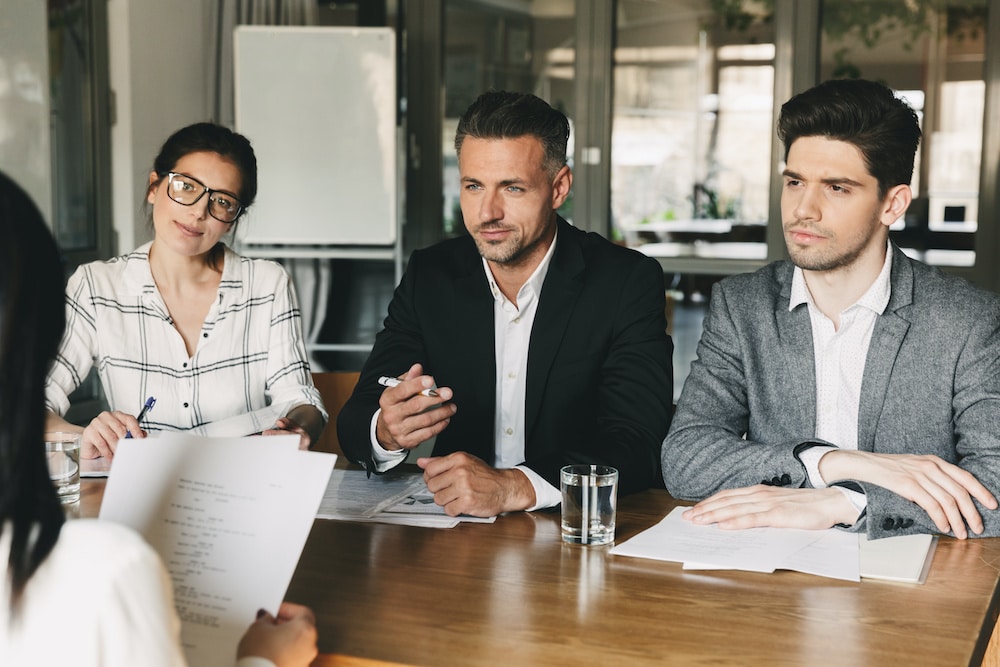 Candidates being interviewed for a role at a small business by allegiance staffing.