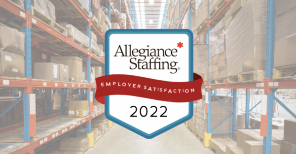 <strong>2022 Net Promoter Score: Allegiance Doubles Industry Average!</strong> 3 Graphic representing Allegiance Staffing surpassing the industry benchmark for employer satisfaction