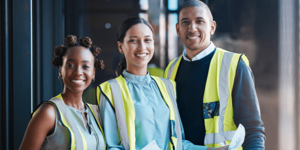 Employees at their new company job they obtained through a staffing agency.