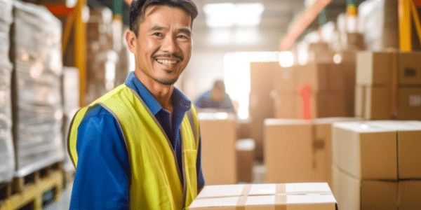 We Offer Industrial Staffing Solutions in These Industries 2 Happy worker handling a box in a warehouse