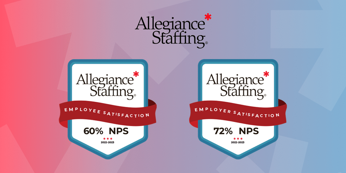 Graphic highlighting Allegiance Staffing surpassing NPS benchmarks for employer and employee satisfaction