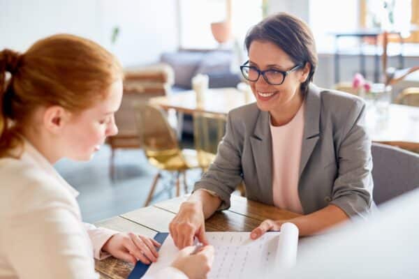 Employee working with a consultant for a direct hire position