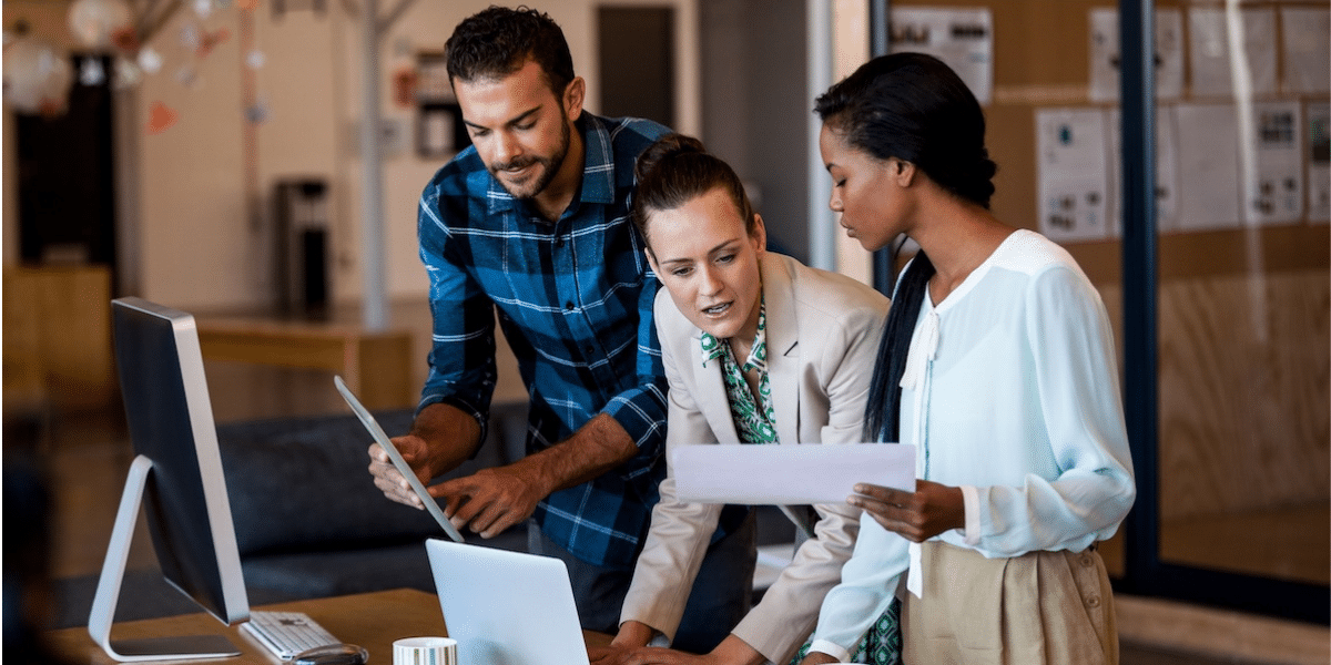 Supervisor working with talent inside an office setting